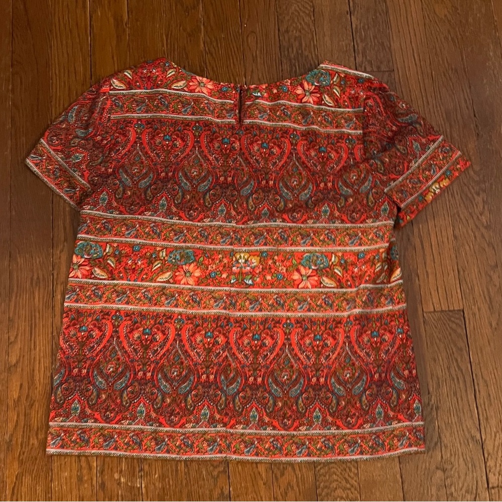 J. Crew Top Shirt Blouse Women's Small Red Floral Print Short Sleeve - Picture 4 of 5